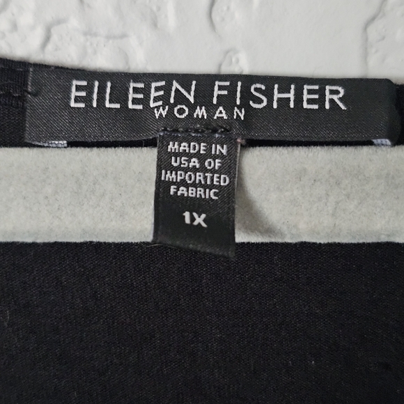 Eileen Fisher Women's 1x Black Bateau Neck Asymmetric Hem Jersey Tunic Top - Picture 4 of 8
